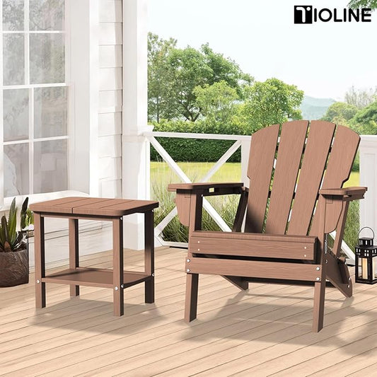 Double Patio Side Table, Outdoor HDPE Adirondack End Table for Patio, Backyard, Garden, Pool, Lawn,Brown