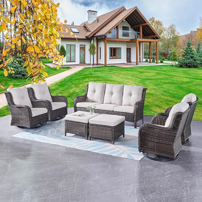 Rilyson Wicker Patio Furniture Set - 7 PC Rattan Outdoor Sectional Conversation Sets with 4 Swivel Rocking Chairs - Photo 7