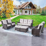 Rilyson Wicker Patio Furniture Set - 7 PC Rattan Outdoor Sectional Conversation Sets with 4 Swivel Rocking Chairs - Photo 7