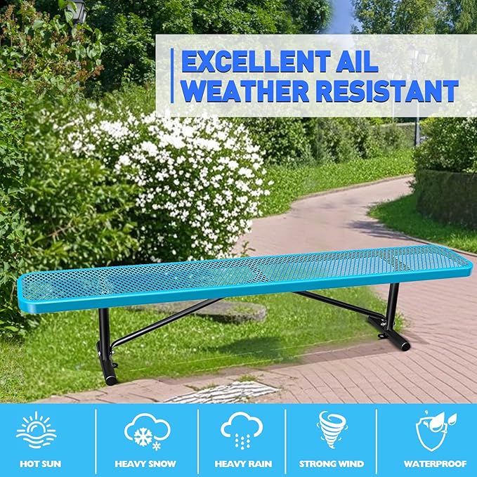 8FT Park Benches for 4-7 People, Weatherproof Commercial Garden Bench, Iron Steel Frame Patio Heavy Duty Mesh Rectangular Outdoor Benches for Outside, Lawn, Yard, Porch Work Entryway