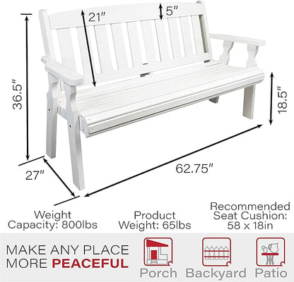 Amish Casual Outdoor Heavy Duty 800 LB Mission Pressure Treated Garden Bench(5 Foot, Semi-Solid White Stain)