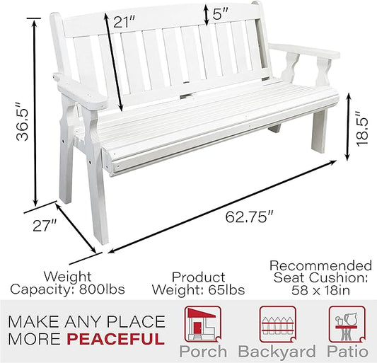 Amish Casual Outdoor Heavy Duty 800 LB Mission Pressure Treated Garden Bench(5 Foot, Semi-Solid White Stain)
