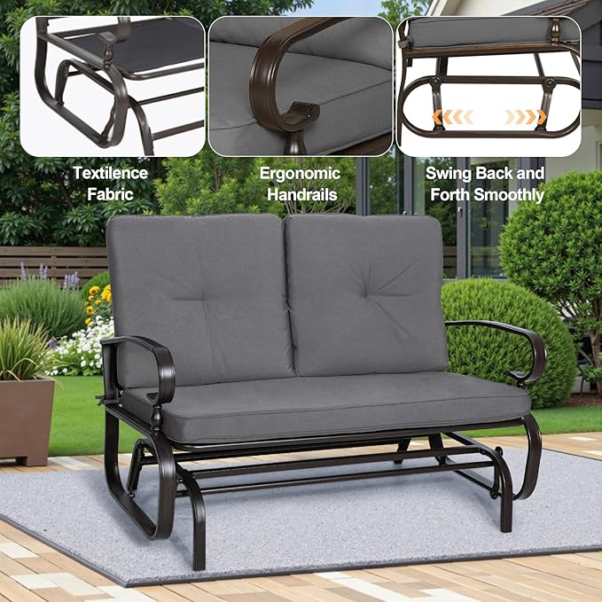 Incbruce Outdoor Textilene Glider Rocking Chair Patio Glider Bench for 2 Person - Photo 5