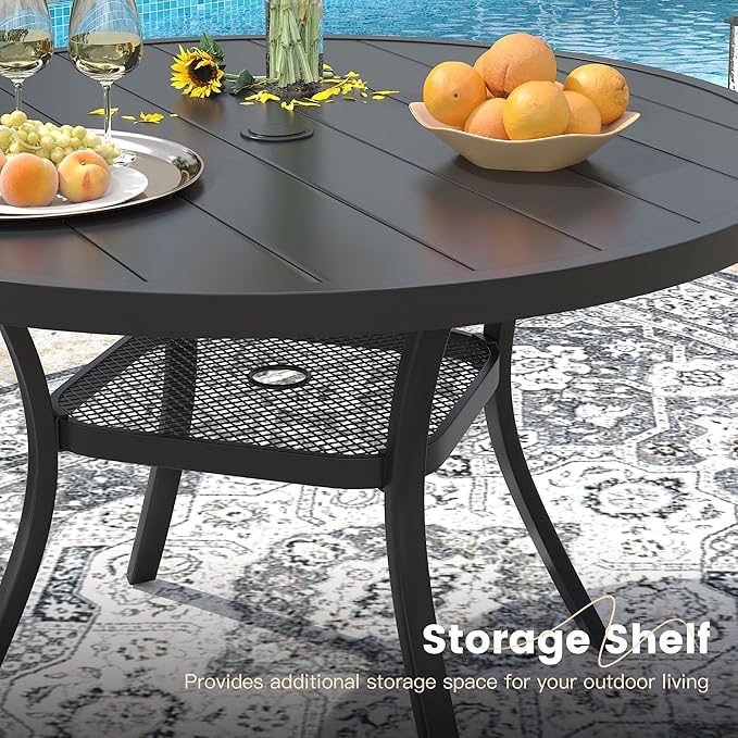 VICLLAX 40.6" Round Metal Outdoor Dining Table for 4, Patio Table with Umbrella Hole and Storage Shelf for Garden, Lawn - Photo 6