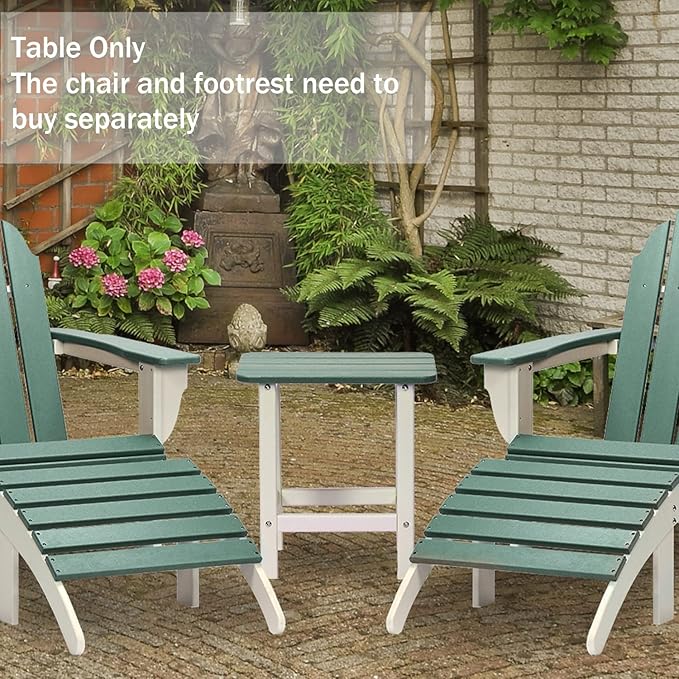 Aoodor 19'' Adirondack Side Table, Rectangular HDPE End Table, Weather Resistant and Easy Maintenance, Green