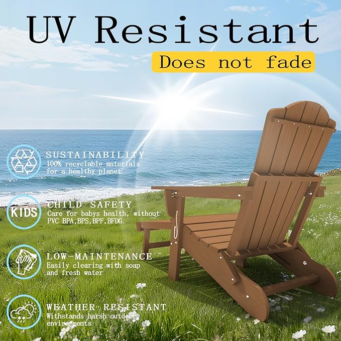 Adjustable Adirondack Chairs with Retractable Ottoman Set of 8, HDEP Folding Adirondack Chair with Footrest & Cup Holder, All Weather Fire Pit Chair for Outdoor,Wood