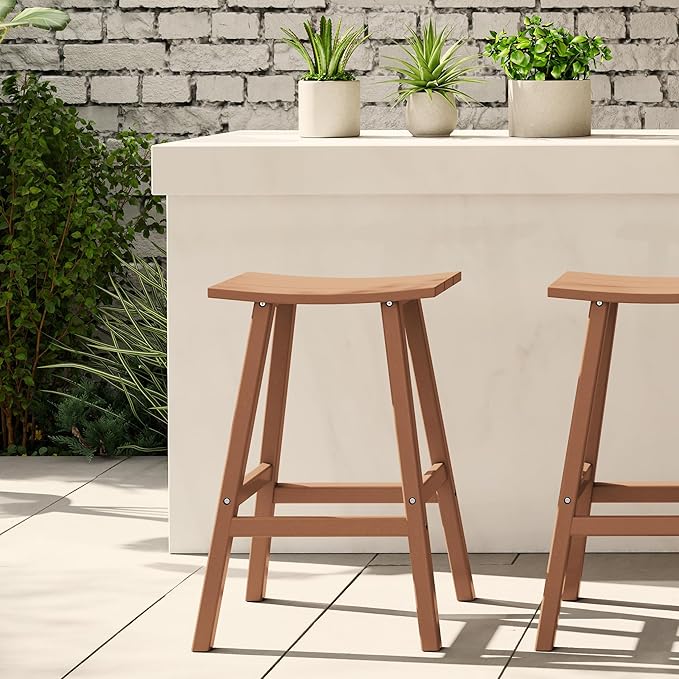 WestinTrends Malibu 29 Inch Outdoor Bar Stools, All Weather Resistant Poly Lumber Adirondack Bar Height Stools, Teak