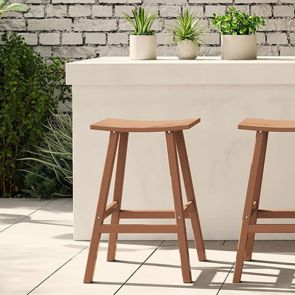 WestinTrends Malibu 29 Inch Outdoor Bar Stools, All Weather Resistant Poly Lumber Adirondack Bar Height Stools, Teak