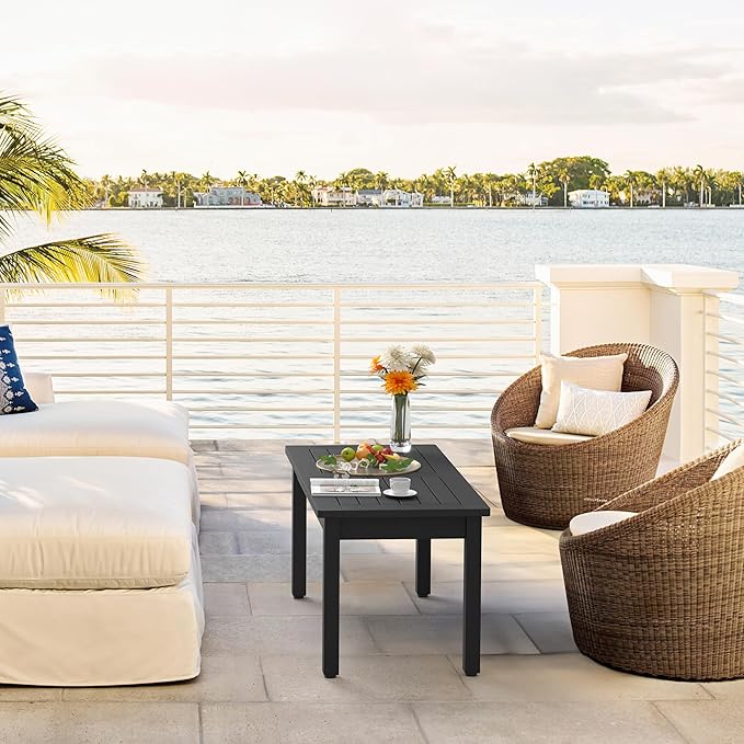 LUE BONA Outdoor Coffee Table Rectangle, HDPS Patio Coffee Tables for Outside - Photo 2