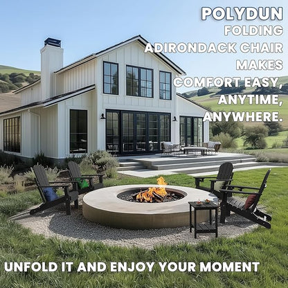 Adirondack Chair with Cup Holder Set of 6, Folding HDPE Patio Chairs, Outdoor Plastic Fire Pit Chair, Wood Texture, Lawn Chairs for Deck, Porch, Backyard, Garden, Black