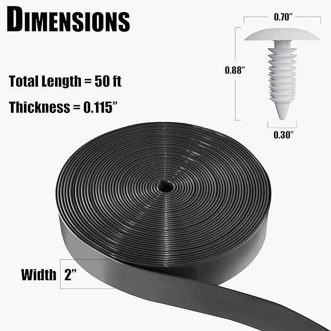 Vinyl Straps for Patio Chair Repair Kit 2'' Wide 50 Ft Long Replacement Straps + 50 Free Rivets for Outdoor Lawn Furniture Chaise Lounge Repair (Black)