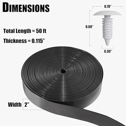 Vinyl Straps for Patio Chair Repair Kit 2'' Wide 50 Ft Long Replacement Straps + 50 Free Rivets for Outdoor Lawn Furniture Chaise Lounge Repair (Black)