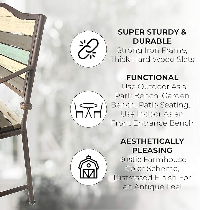 45 Inch Patio Bench, Garden Bench, Porch Bench, Cast Iron Love Seat