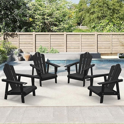PROHIKER Adirondack Chair Set of 4, HDPE Outdoor Patio Chair with Cup Holder All Weather Outdoor Chairs for Lawn Garden Porch Backyard, Plastic, Black