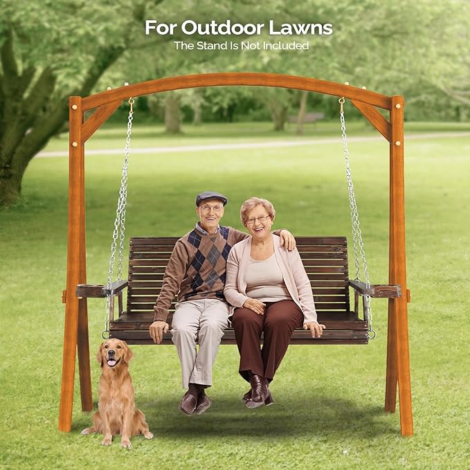VINGLI XL Size Patio Wooden Porch Swing Outdoor with Cup Holders & Phone Slots - Photo 7