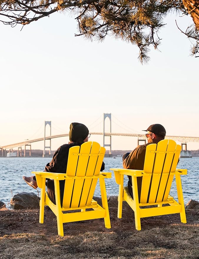 Adirondack Chair - Durable HDPE Poly Lumber All-Weather Resistant, Oversized Balcony Porch Patio Outdoor Chair for Lawn, Backyard, Deck, Garden, Camping - Easy Installation, Yellow