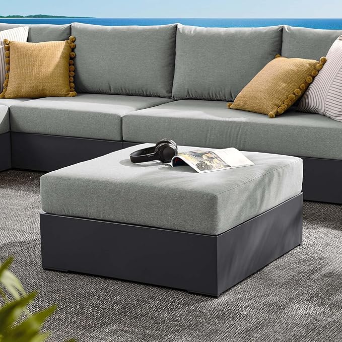 Modway Tahoe Aluminum Ottoman Gray with Weather-Resistant Cushion-Ideal as Outdoor Footstool, Patio or Sunroom Furniture - Photo 2