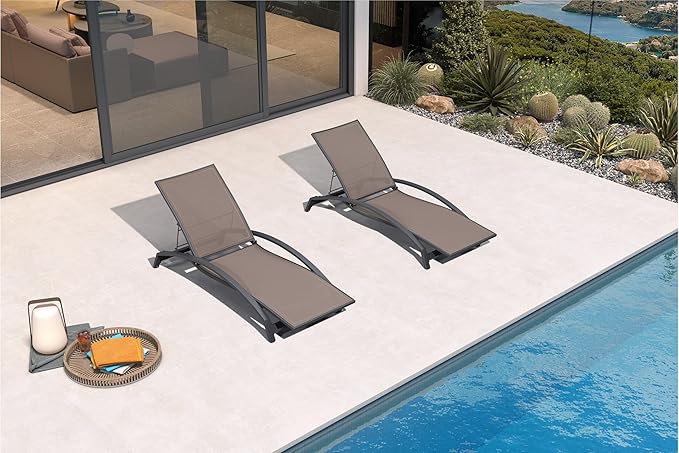 PURPLE LEAF Patio Chaise Lounge Chair Set of 2 Outdoor Lounge Chair with Arm All Weather Adjustable Lounger for Beach - Photo 1