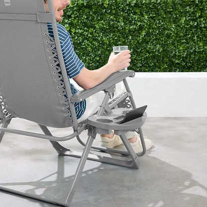 Best Choice Products Adjustable Zero Gravity Chair, Monochromatic Color Folding Patio Recliner w/Side Tray, Headrest - Dove Gray