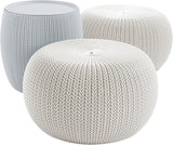Keter Urban Knit Pouf Ottoman Set of 2 with Storage Table for Patio and Room Décor - Perfect for Balcony, Deck - Photo 1