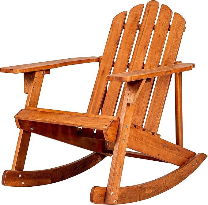 JONATHAN Y PAT1000A Kiawah Outdoor Patio Classic Acacia Wood Adirondack Rocking Chair for Garden, Lawn, Backyard, Pool, Deck, Beach, Firepit, Light Brown