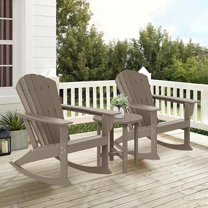 Costaelm Outdoor Adirondack Chair, All Weather Resistant Lawn Chairs Balcony Chair and Fire Pit Chairs, Deck Chairs Outdoor Porch Rocking Chair High Back HDPE Poly Lumber, Weathered Wood