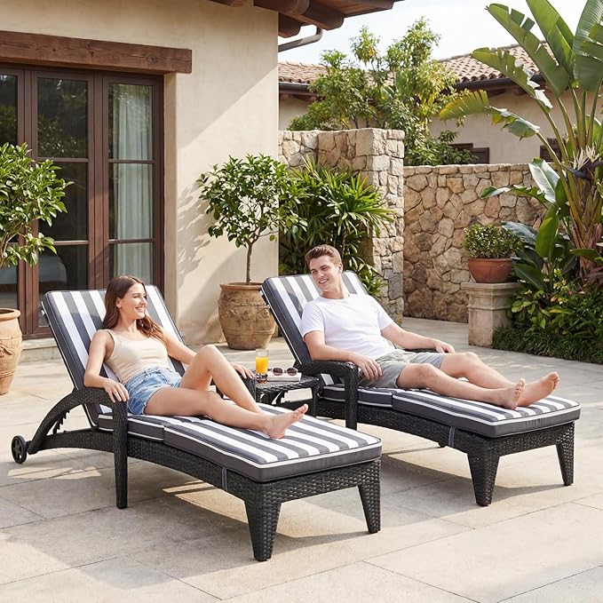 Patio Chaise Lounger Set of 2, Outdoor Lounger Patio Chairs, Heavy Duty Lounge Chairs Outdoor, Chaise Lounges for Resort - Photo 3