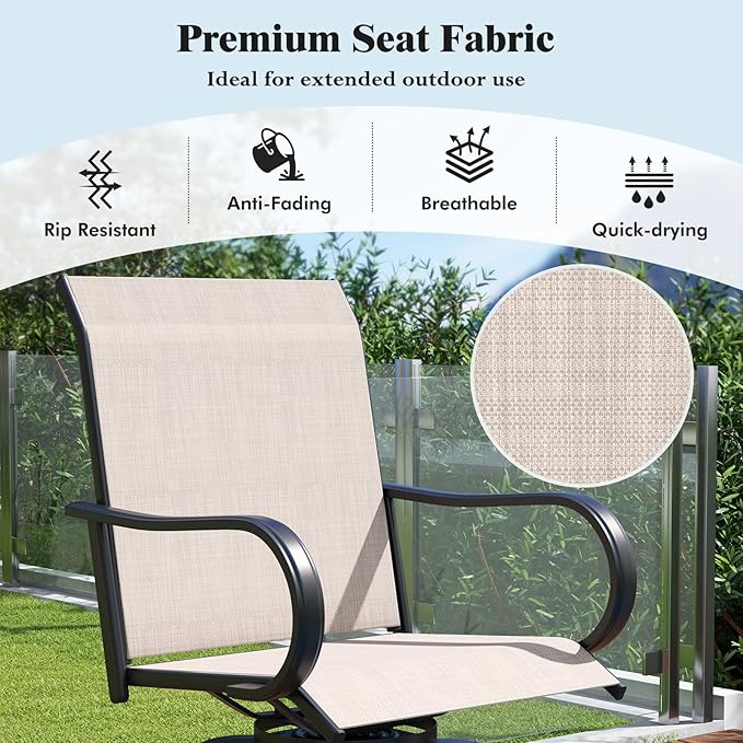 Tangkula Outdoor Swivel Bar Stools Set of 2, Bar Height Tall Patio Chairs with Armrests & High Back - Photo 5