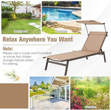 Tangkula Patio Chaise Lounge Chair, Outdoor Recliner with Adjustable Canopy & Cup Holder, 6-Level Backrest - Photo 9
