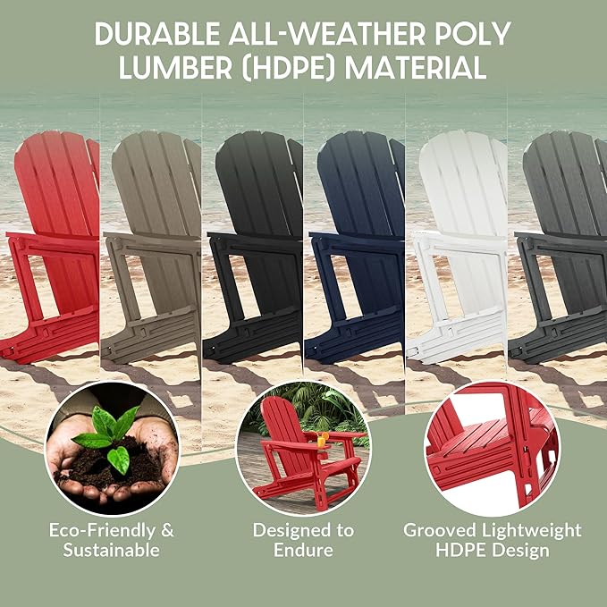 WestinTrends Tool-Free Assembly Outdoor Patio HDPE Plastic Adirondack Chair with Cup Holder, Red