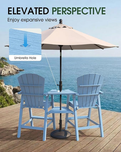 Tall Adirondack Chairs Set of 2, HDPE High Adirondack Chairs with Double Removable Trays, All Weather Outdoor Barstools for Patio, Balcony, Backyard, Deck and Garden, Baby Blue