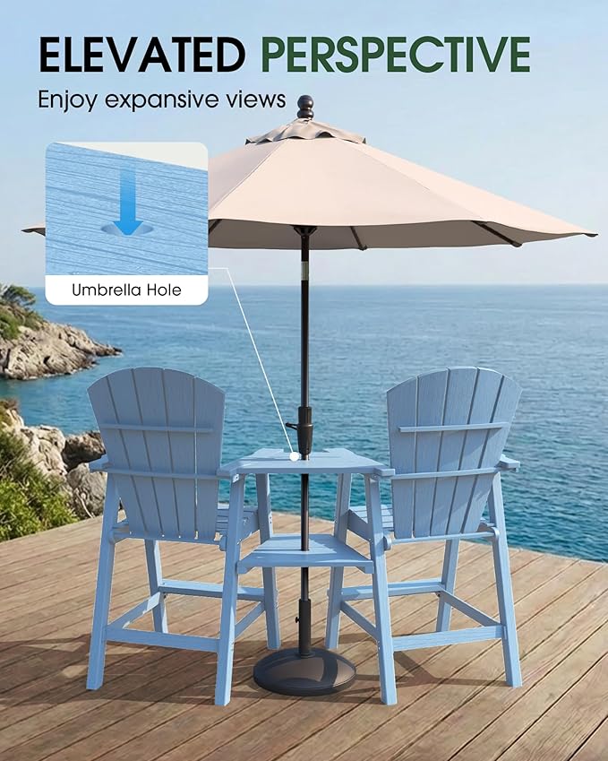 Tall Adirondack Chairs Set of 4, HDPE High Adirondack Chairs with Double Removable Trays, All Weather Outdoor Barstools for Patio, Balcony, Backyard, Deck and Garden, Baby Blue