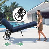 Chaise Lounge Chair Outdoor- Patio Pool Chairs Tanning Lounges for Outside Beach Lounger Cast Aluminum with Navy Blue - Photo 4