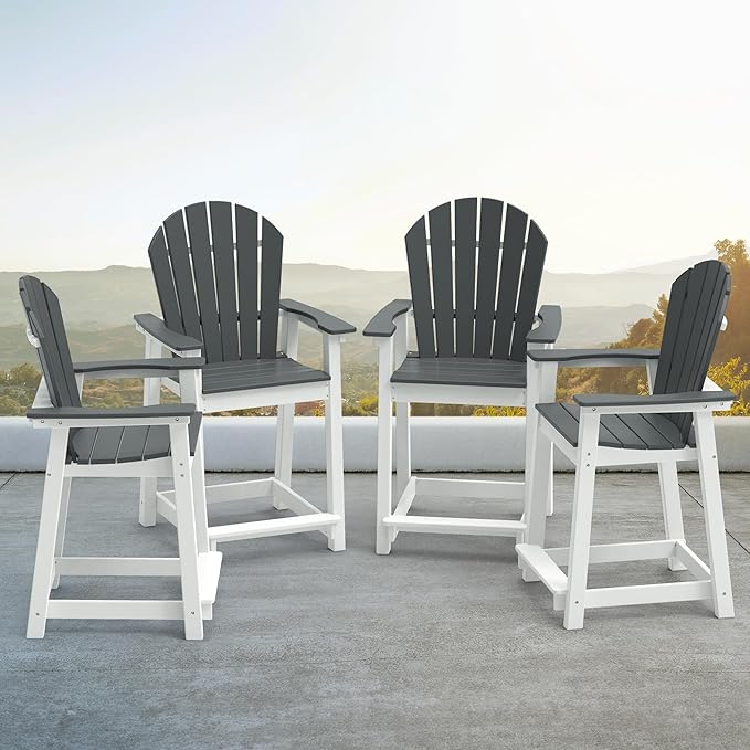TYARDS Tall Adirondack Chairs Set of 4, Patio Chairs with 5" Widened Armrests and Footrest, HDPE Weather Resistant Adirondack Balcony Chairs, Outdoor Chairs for Garden, Backyard, Capacity 400LBS