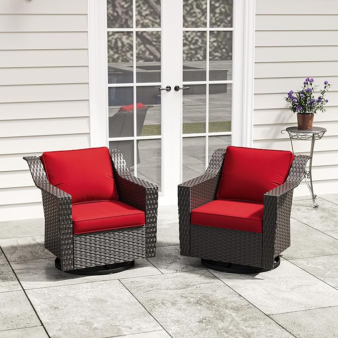 Patio 2 Pieces Wicker Swivel Chairs Set of 2，Outdoor PE Rattan Rocking Glider Armchairs - Photo 6