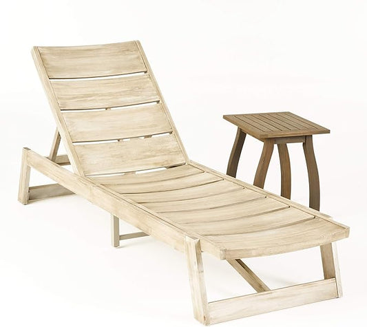 Great Deal Furniture GDFStudio Outdoor Acacia Wood Chaise 2 Piece Lounge