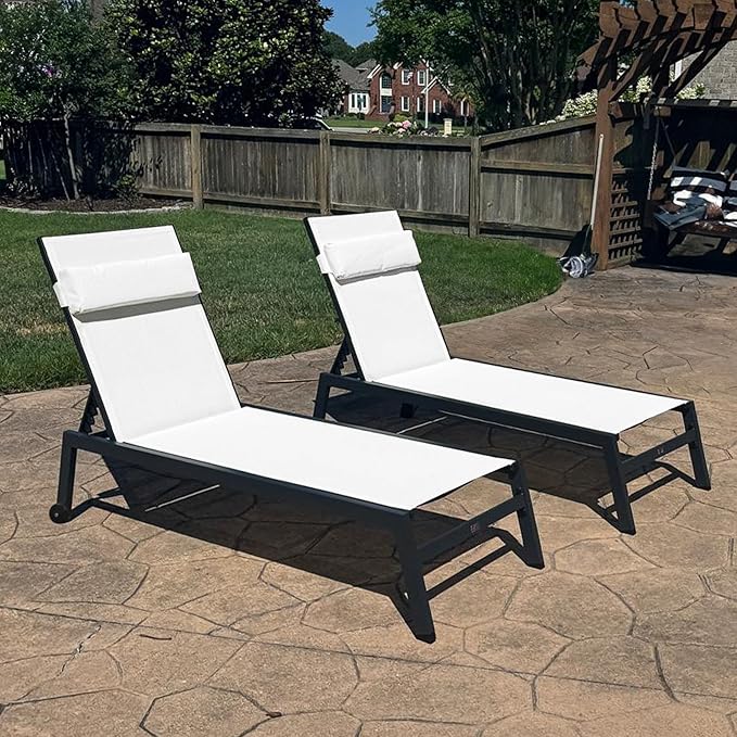PURPLE LEAF Outdoor Lounge Chair Set of 3 Patio Chaise Pool Lounger Aluminum Frame with Side Table and Wheels for - Photo 1