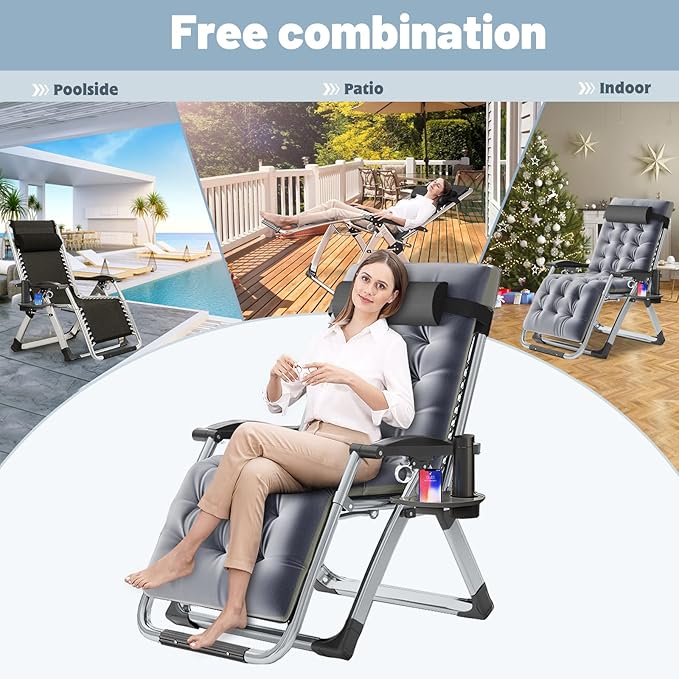 Slsy Zero Gravity Chair, Reclining Lounge Chair with Removable Cushion & Tray for Indoor and Outdoor, Patio Recliner Folding Reclining Chair