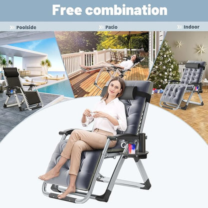 Slsy Zero Gravity Chair, Reclining Lounge Chair with Removable Cushion & Tray for Indoor and Outdoor, Patio Recliner Folding Reclining Chair