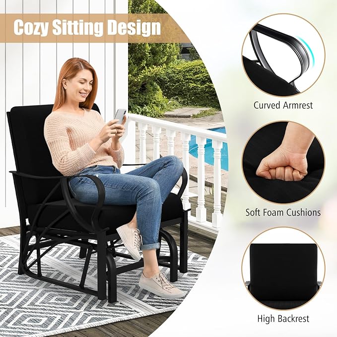 Giantex 2-Pack Outdoor Glider, Patio Rocking Chair with Thick Cushion, Sturdy Metal Frame, Curved Armrest - Photo 4