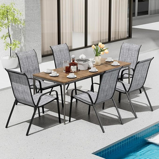 TLSUNNY Patio Chairs, Stackable Textilene Outdoor Dining Furniture for All Weather, with 17.7″ Wide Seat & Metal Frame, for Garden, Backyard, Deck, Restaurant, Poolside (6, Grey, 26.4″)