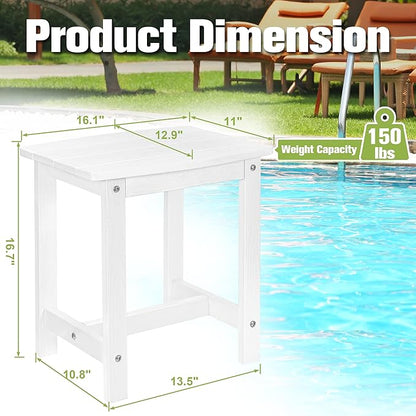 Y&M Outdoor Side Table, HIPS Adirondack Small Single Table, Waterproof Square Outside Table, Balcony Modern End Tables for Patio, Pool, Beach, Porch, Deck, Indoor or Outdoor Use (White, 2 Pack)