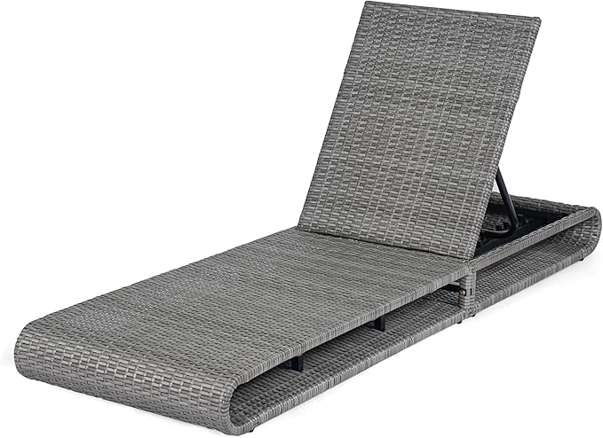 Christopher Knight Home Edsel Wicker Chaise Lounge Chair Outdoor, PE Faux Rattan Patio Outdoor Chaise Lounge with Iron Frame, Adjustable Backrest Single Lounge Sofa, Poolside Seating, Grey
