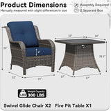 3 Pieces Outdoor Wicker Patio Furniture Set with Fire Pit Table, Patio Chair Set with Thickened Olefin Cushions - Photo 2