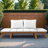Greesum Patio Convertible Couch Sofa Bed with Adjustable Armrest, Acacia Wood Outdoor Daybed with Cushion & Pillow - Photo 7