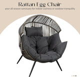 JAMFLY Wicker Egg Chair - Rattan Patio Chair with Cushion, Indoor-Outdoor Lounge Egg Basket Seat for Living Room - Photo 4