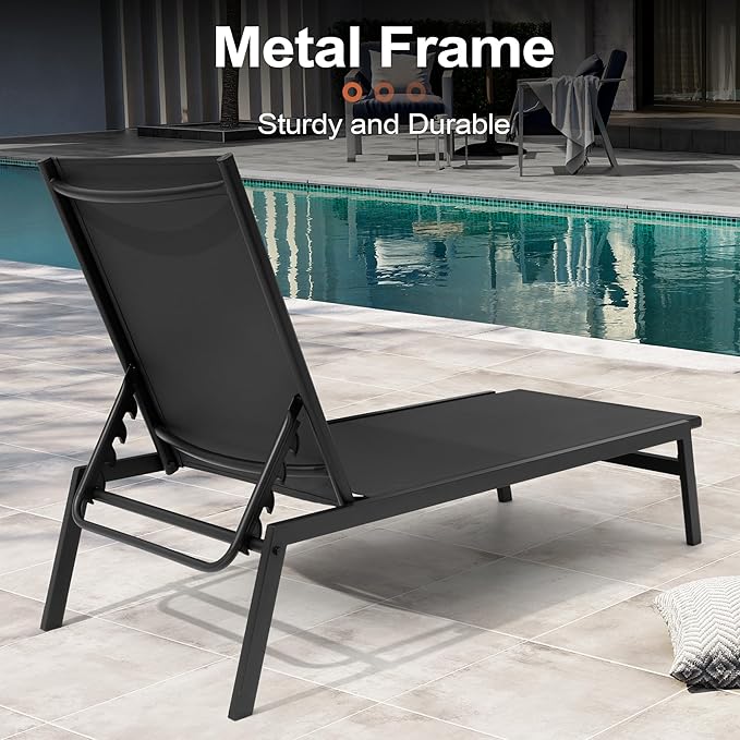 Crestlive Products Stackable Chaise Lounge Chair Outdoor Set of 4, Adjustable 5 Positions Pool Tanning Recliner,Outdoor Lounge Furniture Perfect for Patio, Beach, Yard, Pool