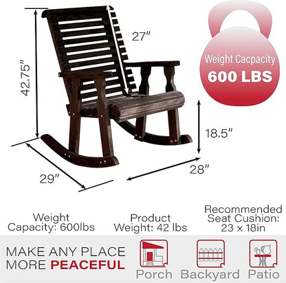 Amish Heavy Duty 600 Lb Roll Back Pressure Treated Rocking Chair (Semi-Solid Black Stain)