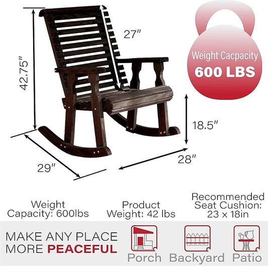 Amish Heavy Duty 600 Lb Roll Back Pressure Treated Rocking Chair (Semi-Solid Black Stain)