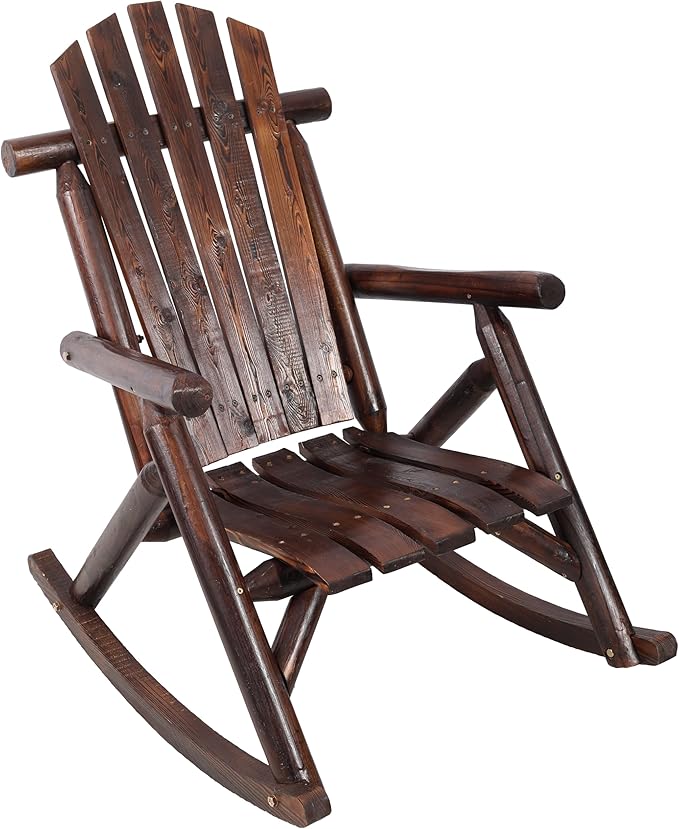 Patio Wooden Rocking Chair, High Back Wood Rocker Accent Chairs, Durable Porch Rocker Chair with Wide Seat, Patio Rockers for Outdoor & Indoor, Garden, Porch (Vintage Brown)